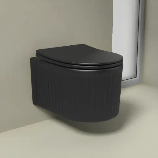WC Suspendu compact cannelé noir mat 48.5x35.5x32, Hostense 