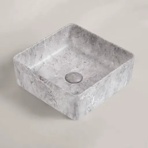 Vasque à poser effet marbre gris, 37.5x37.5x13.5, Lara 