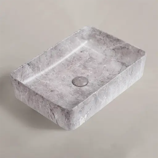 Vasque à poser rectangulaire 50x37.5x13.5 effet marbre gris, Jenna 