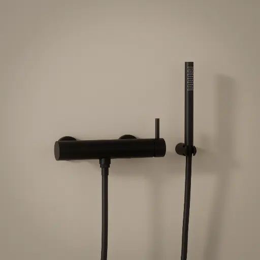 Mitigeur douche externe, crochet et douchette tube, noir mat, Châtelet 
