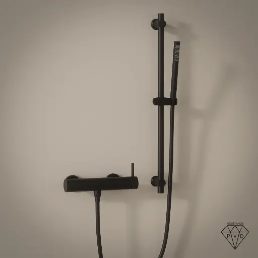 Mitigeur douche externe, barre et douchette tube, noir mat, Chatelet 