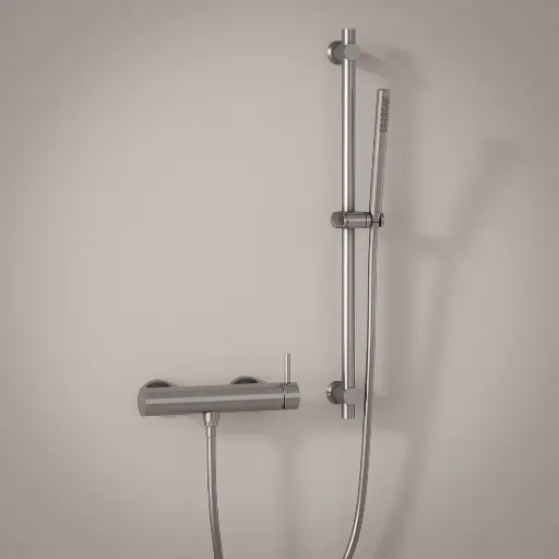 Mitigeur douche externe, barre et douchette tube, Inox brossé, Chatelet 