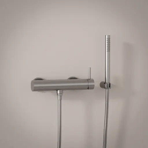 Mitigeur douche externe, crochet et douchette tube, inox brossé, Châtelet 
