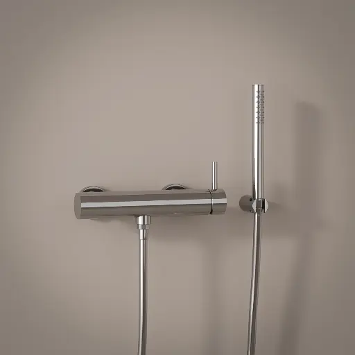 Mitigeur douche externe, crochet et douchette tube, chrome, Châtelet