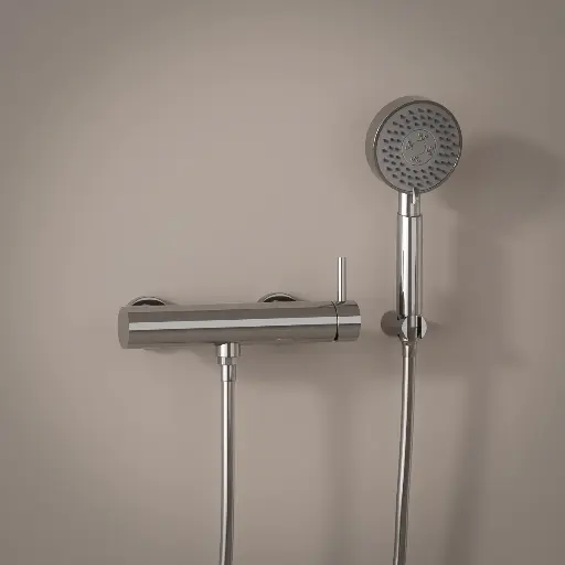 Mitigeur douche externe, crochet et douchette ronde, chrome, Châtelet 