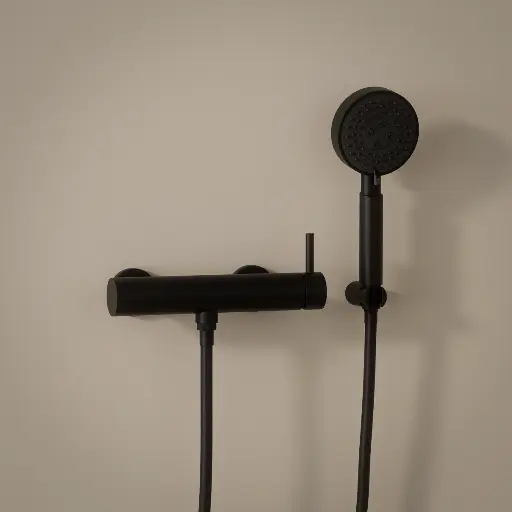 Mitigeur douche externe, crochet et douchette ronde, noir mat, Châtelet