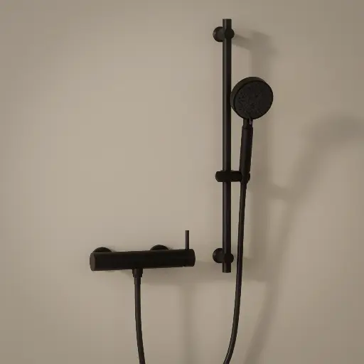 Mitigeur douche externe, barre et douchette ronde, noir mat, Châtelet 