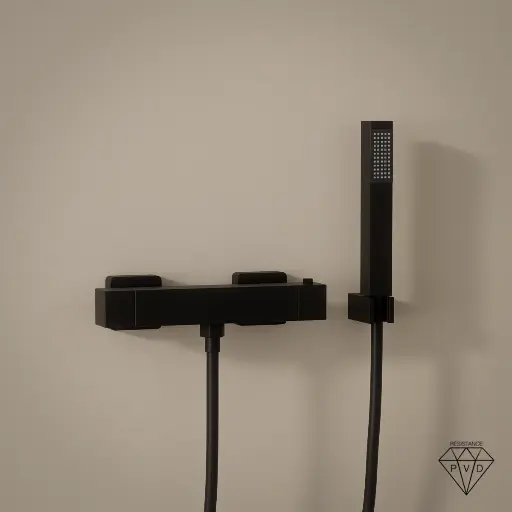 Robinet mitigeur thermostatique de douche, noir mat avec set de douche, Tuileries 