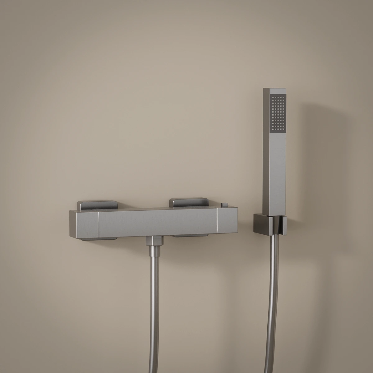 Robinet mitigeur thermostatique de douche, inox brossé avec set de douche, Tuileries 