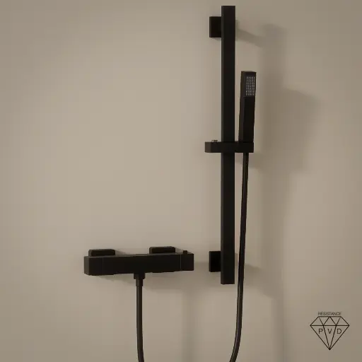 Robinet mitigeur thermostatique de douche, noir mat avec barre de douche, Tuileries