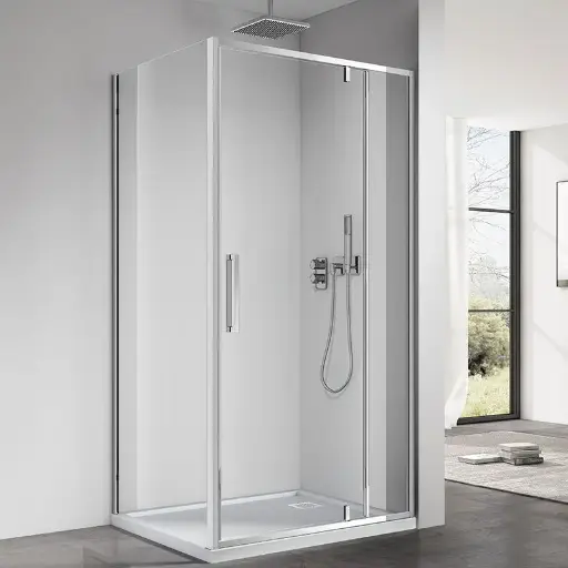 Cabine de douche pivotante + fixe, Sur mesure de 93 à 165,4 cm, Chrome, Arena 