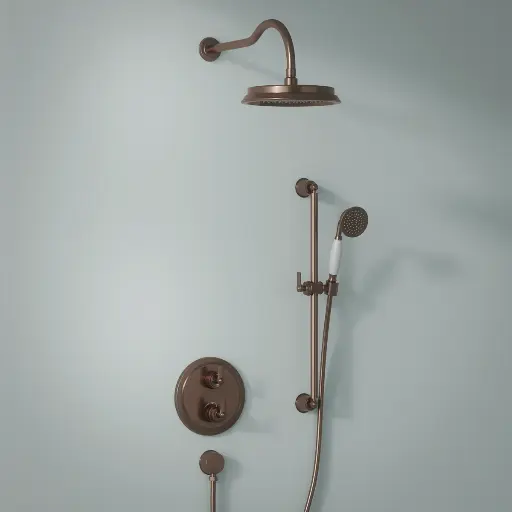 Composition thermostatique de douche à encastrer traité Cuivre avec barre de douche, Liberty 