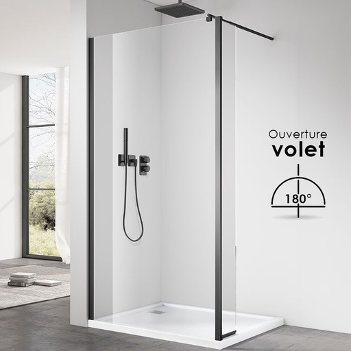 Paroi fixe 60 à 160 cm + volet 30 cm, profilé noir mat, Altea