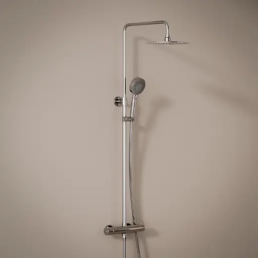 Colonne de douche avec mitigeur thermostatique, Ø25cm, Châtelet, douchette ronde, chrome