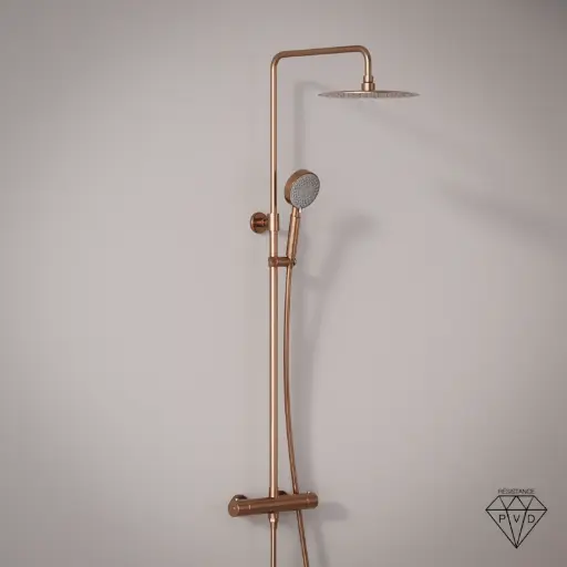 Colonne de douche avec mitigeur thermostatique, Ø25cm, doré rose brossé, douchette ronde, Châtelet (copie)