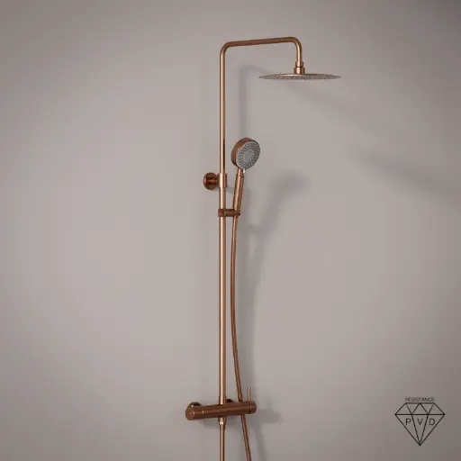 Colonne de douche avec mitigeur mécanique Ø25cm, avec douchette multifonction, Doré Rose, Châtelet