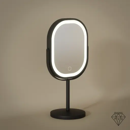 Miroir cosmétique à poser 2 faces (X1/X3), Led rechargeable, Noir mat, Elise