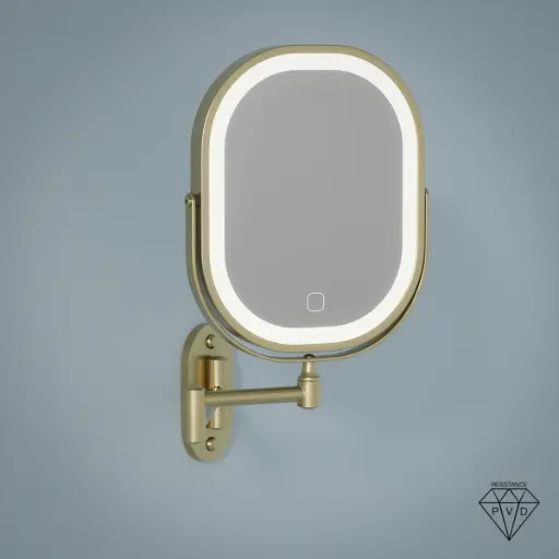 Miroir cosmétique mural oblong 2 faces ( X1/X3) avec leds rechargeables, Doré brossé, Elsa