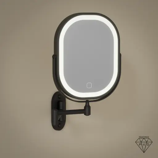 Miroir cosmétique mural oblong 2 faces ( X1/X3) avec leds rechargeables, noir mat Elsa
