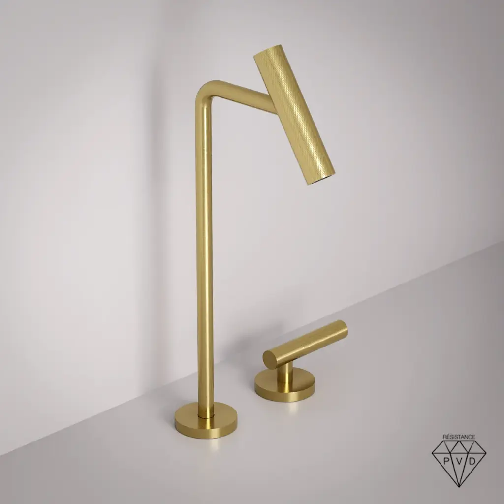 Robinet mitigeur lavabo surélevé doré brossé cartouche progressive